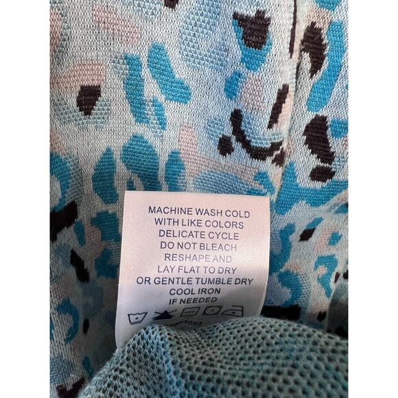 Tyler Boe Blue Animal Print Ruffle Collar Size LG Preppy Chic Dress - Picture 3 of 6